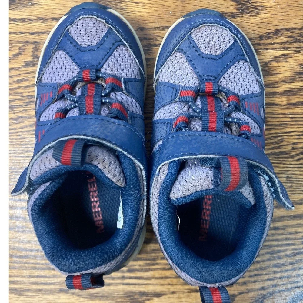 Merrell Kids ML267853 Navy Blue Grey Red Trail Sneakers Hook Loop Size 8W Wide
